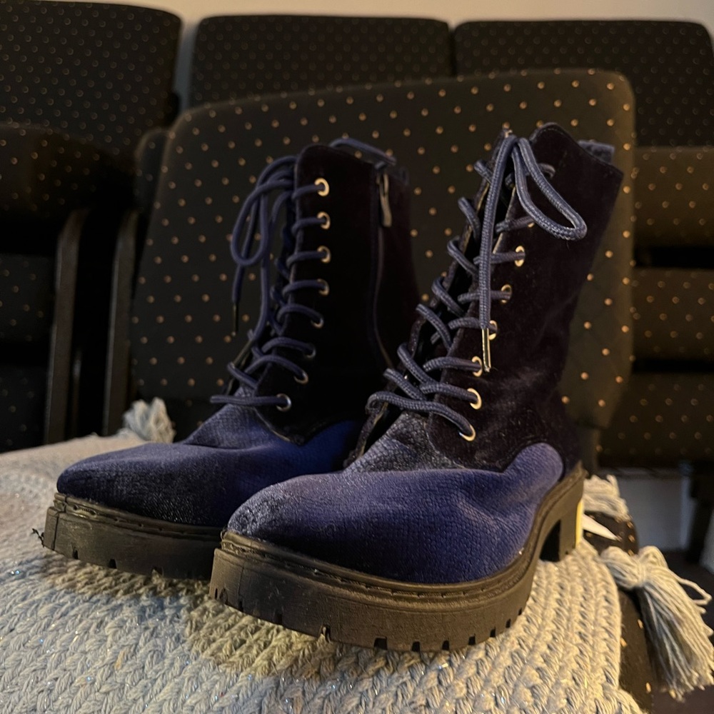 Blue almost purple suede boots!